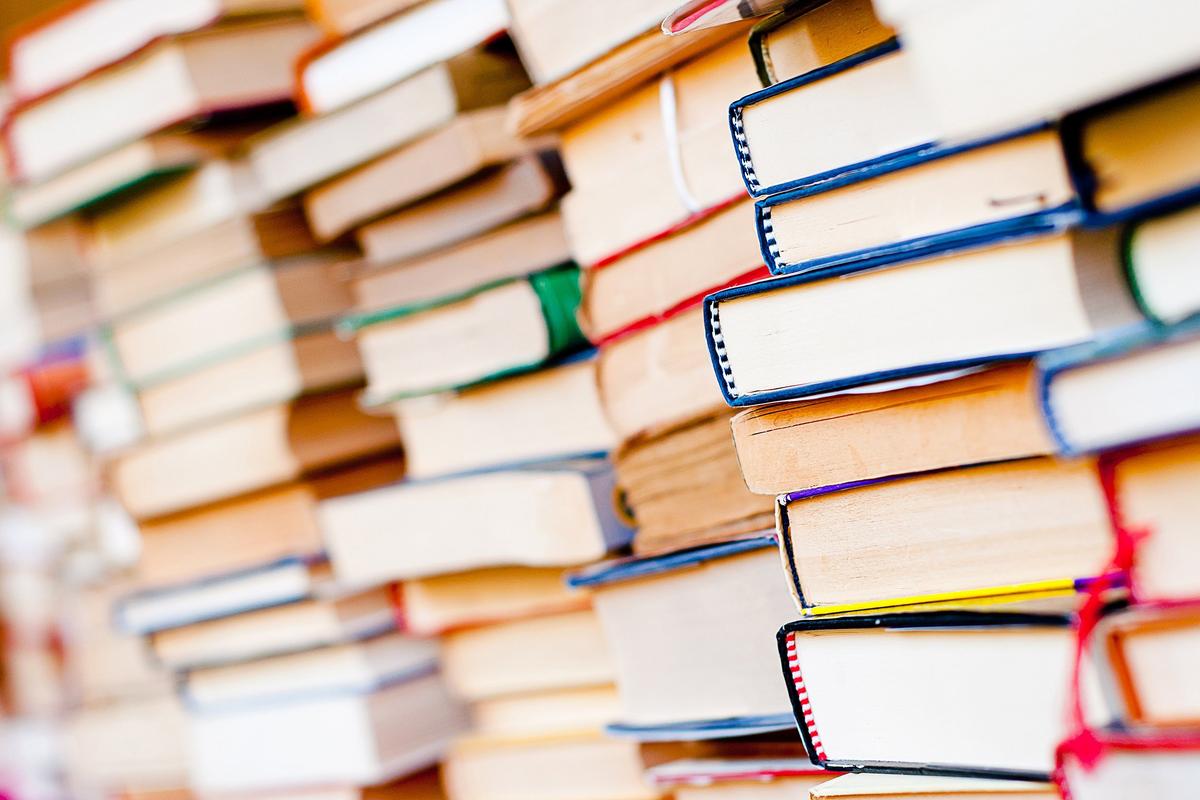 Store cover: a stack of books